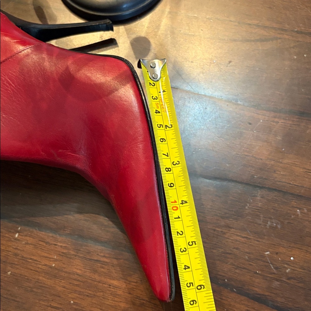 💋Charles David ♥️ Red Leather Stiletto Heeled Pointy Zippered Boots - Picture 14 of 16